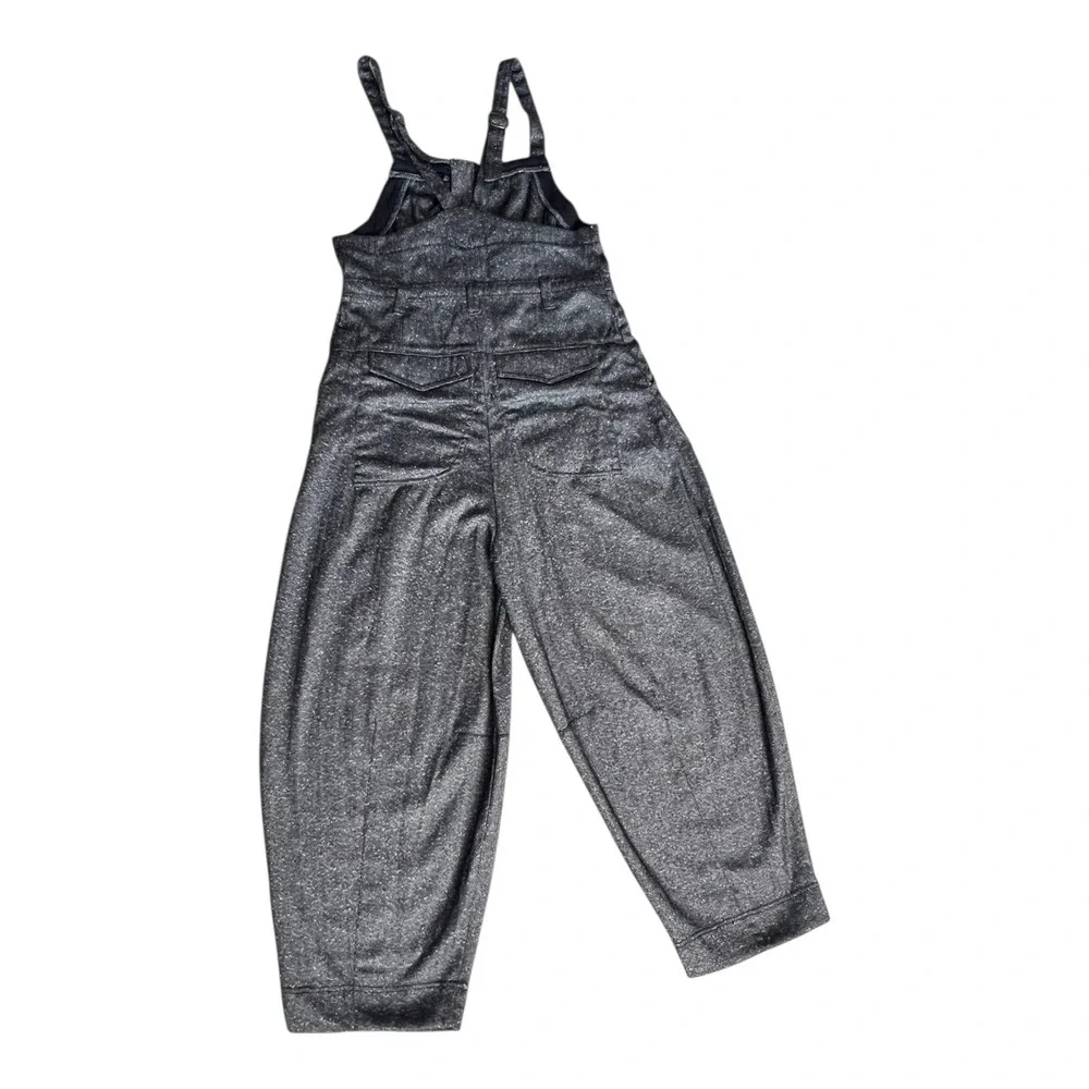 Free People Silver Herringbone Wide Leg Overalls Relaxed Jumpsuit Boho Size (M) - Picture 14 of 14